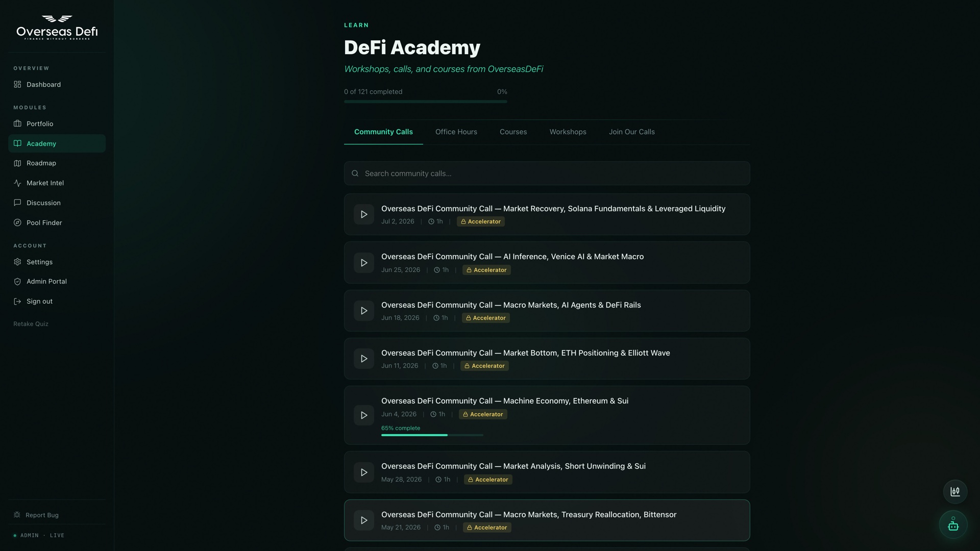 DeFi Academy — weekly community calls, office hours, courses, and workshops